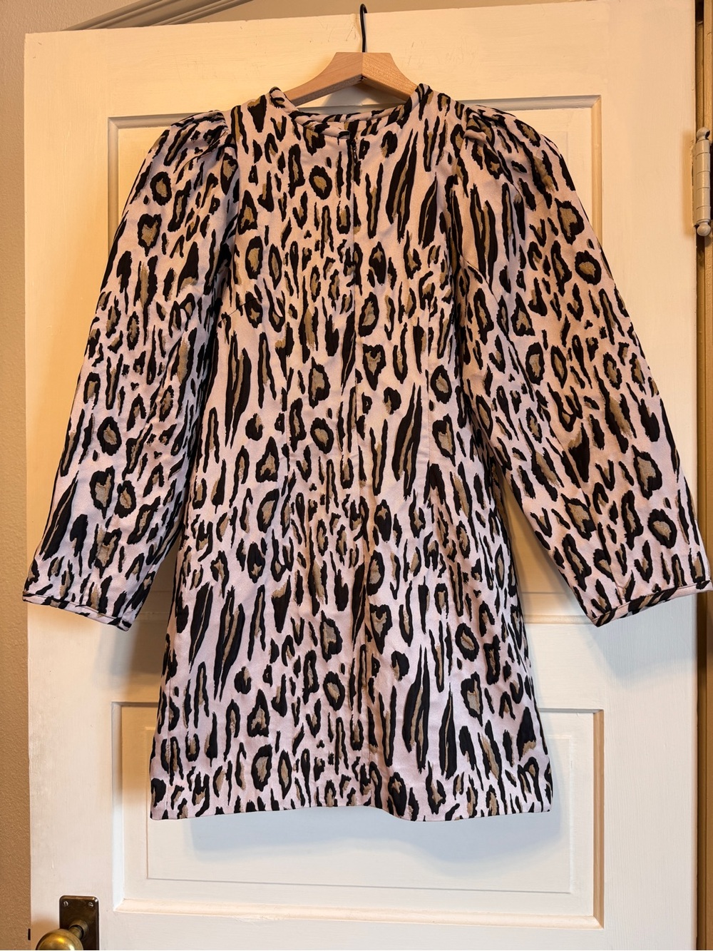 Women's Pale Lilac Leopard Print Long Sleeve mini dress